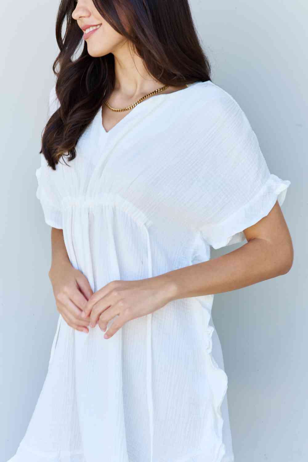 Ninexis Out Of Time Full Size Ruffle Hem Dress with Drawstring Waistband in White-Trendsi-SatinBoutique