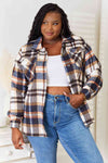 Double Take Plaid Button Front Shirt Jacket with Breast Pockets, Also in Plus sizes-Trendsi-Navy-XL-SatinBoutique