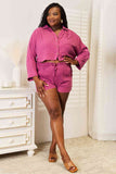 Basic Bae Buttoned Long Sleeve Top and Shorts Set-Trendsi-SatinBoutique