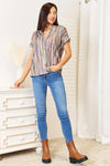 Double Take Multicolored Stripe Notched Neck Top-Trendsi-SatinBoutique