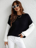 Trendsi dvojfarebný sveter s rebrovaným úpletom