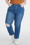 Pełnowymiarowe, sprane jeansy Mom marki BAYEAS z wysokim stanem