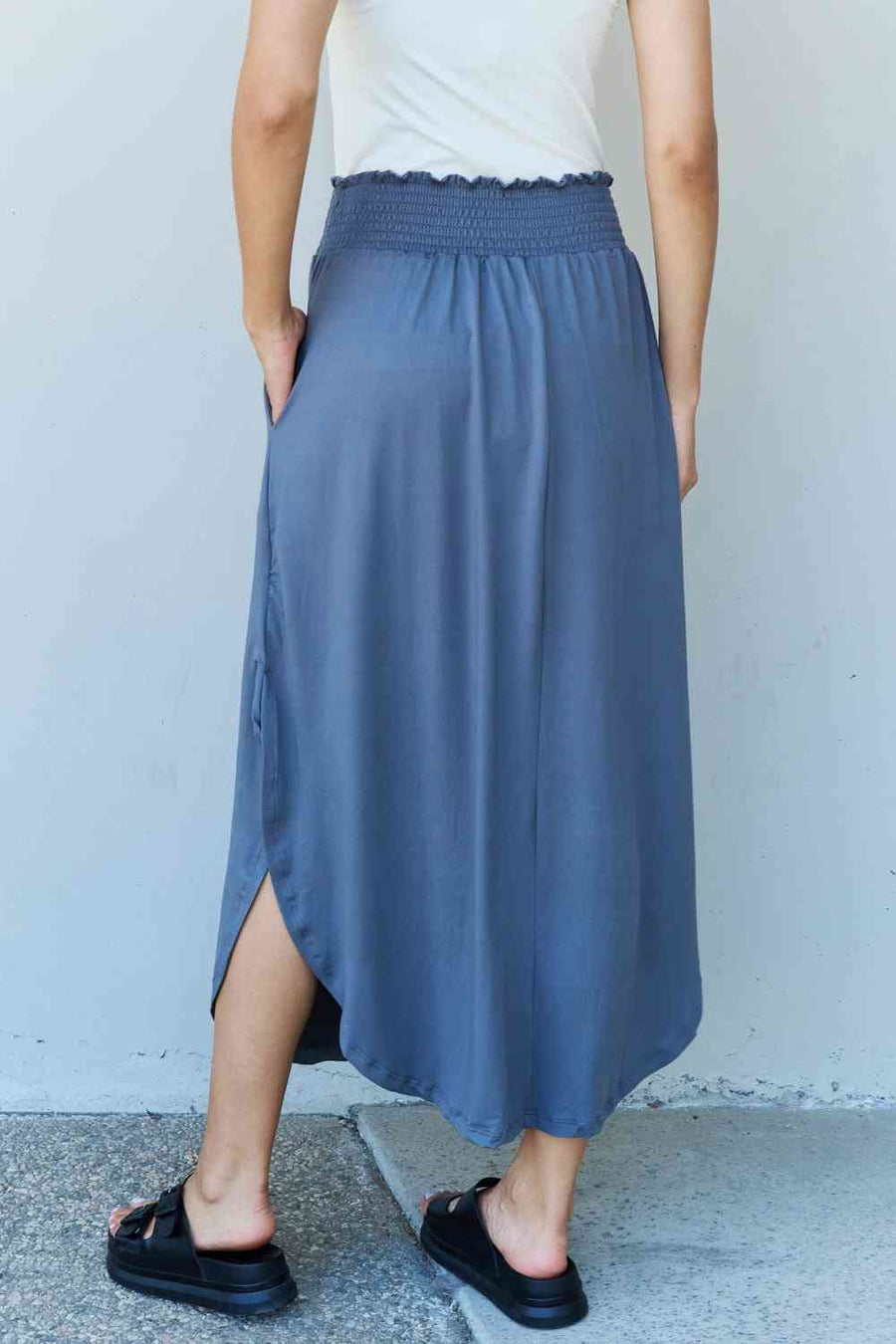 Doublju Comfort Princess Full Size High Waist Scoop Hem Maxi Skirt in Dusty Blue-Trendsi-Dusty Blue-S-SatinBoutique