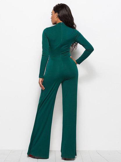 Long Sleeve Mock Neck Wide Leg Jumpsuit Trendsi