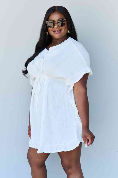 Ninexis Out Of Time Full Size Ruffle Hem Dress with Drawstring Waistband in White-Trendsi-SatinBoutique