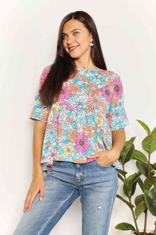 Double Take Floral Round Neck Babydoll Top-Trendsi-Floral-S-SatinBoutique