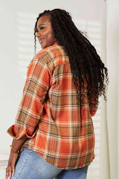 Double Take Plaid Dropped Shoulder Shirt-Trendsi-SatinBoutique