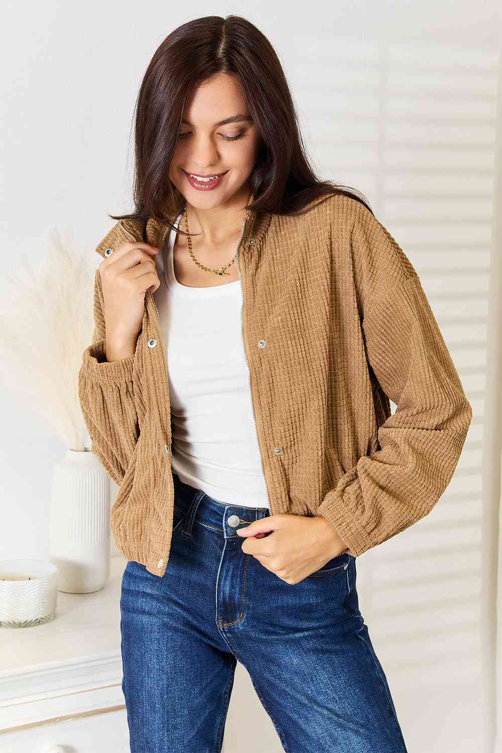 Double Take Long Sleeve Dropped Shoulder Jacket-Trendsi-SatinBoutique