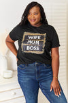 Simply Love WIFE MOM BOSS Leopard Graphic T-Shirt, Also Plus sizes-Trendsi-Black-XL-SatinBoutique