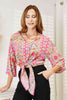 Double Take Tie Hem V-Neck Three-Quarter Sleeve Blouse-Trendsi-Hot Pink-S-SatinBoutique