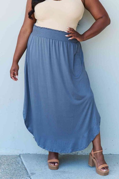 Doublju Comfort Princess Full Size High Waist Scoop Hem Maxi Skirt in Dusty Blue-Trendsi-SatinBoutique