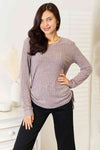 Double Take Drawstringed Ribbed Long Sleeve T-Shirt-Trendsi-Charcoal-S-SatinBoutique