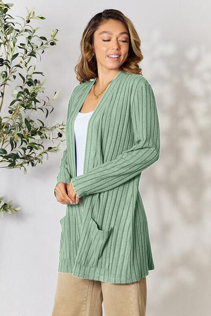 Basic Bae Full Size Ribbed Open Front Cardigan with Pockets