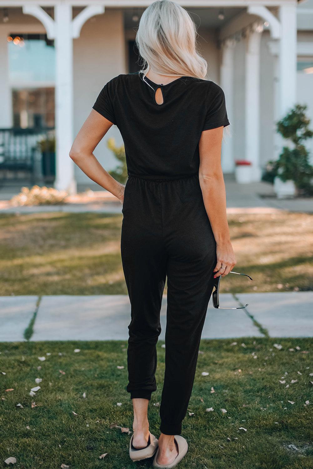 Belted V-Neck Jogger Jumpsuit Trendsi