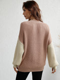 Tren Sweater Bahu Dua Warna Rib-Knit Dropped
