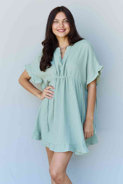 Ninexis Out Of Time Full Size Ruffle Hem Dress with Drawstring Waistband in Light Sage-Trendsi-SatinBoutique