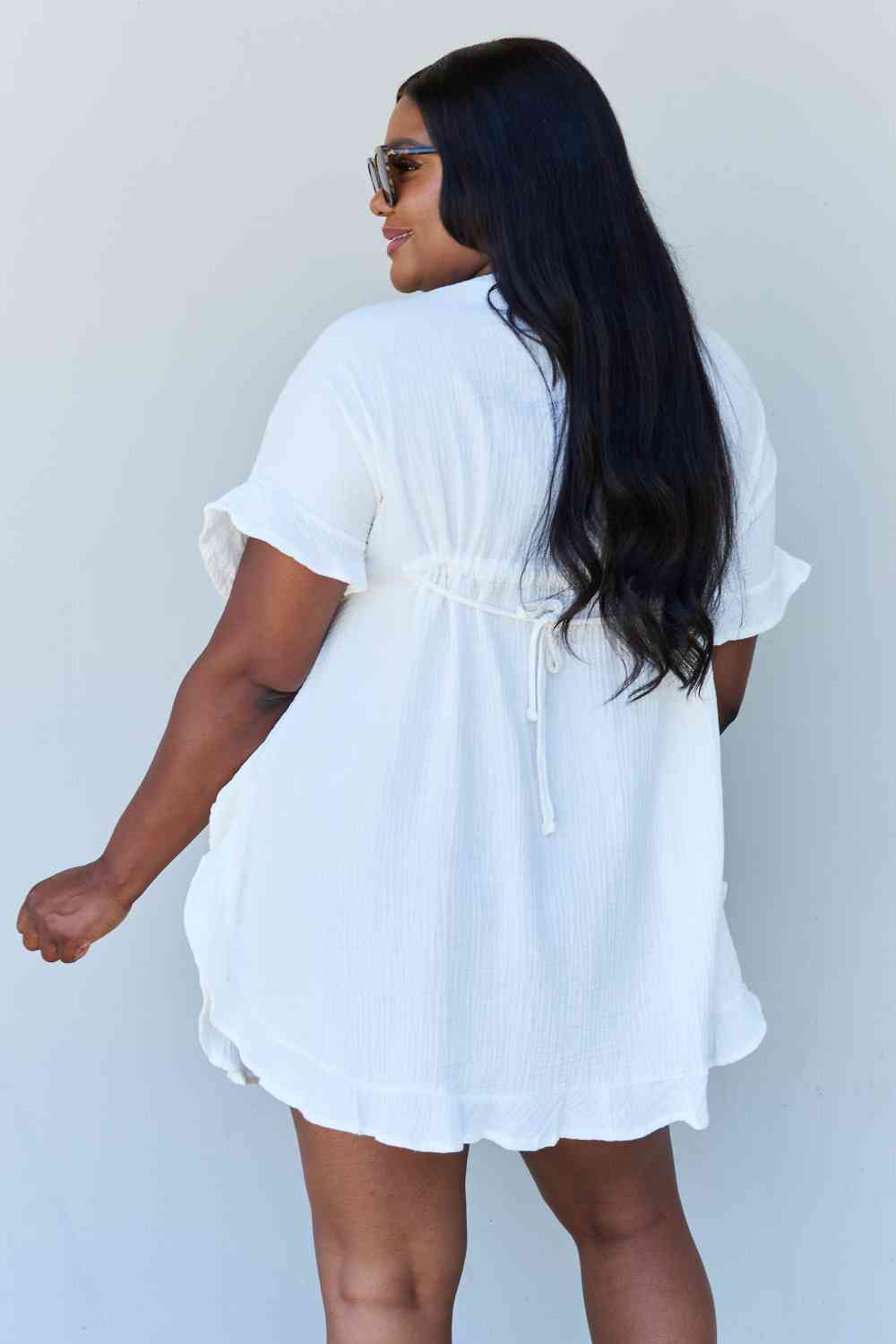 Ninexis Out Of Time Full Size Ruffle Hem Dress with Drawstring Waistband in White-Trendsi-SatinBoutique