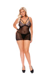 Elegant Moments  EM-44157X, Mesh and two toned scalloped lace babydoll Elegant Moments