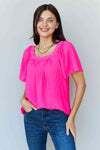 Ninexis Keep Me Close Square Neck Short Sleeve Blouse in Fuchsia-Trendsi-Fuchsia-S-SatinBoutique