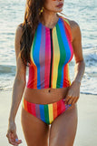 Bikini con spacco a righe arcobaleno Trendsi