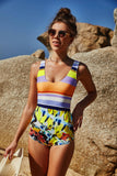 Jednodijelni kupaći kostim s mješovitim otiskom s debelim remenom s velikim izrezom Trendsi