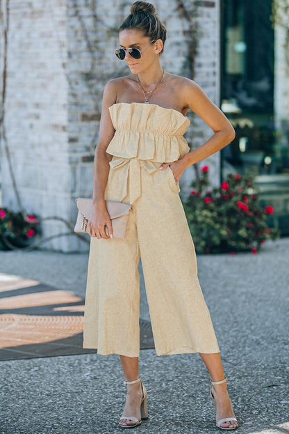 Ruffled Strapless Wide Leg Jumpsuit Trendsi