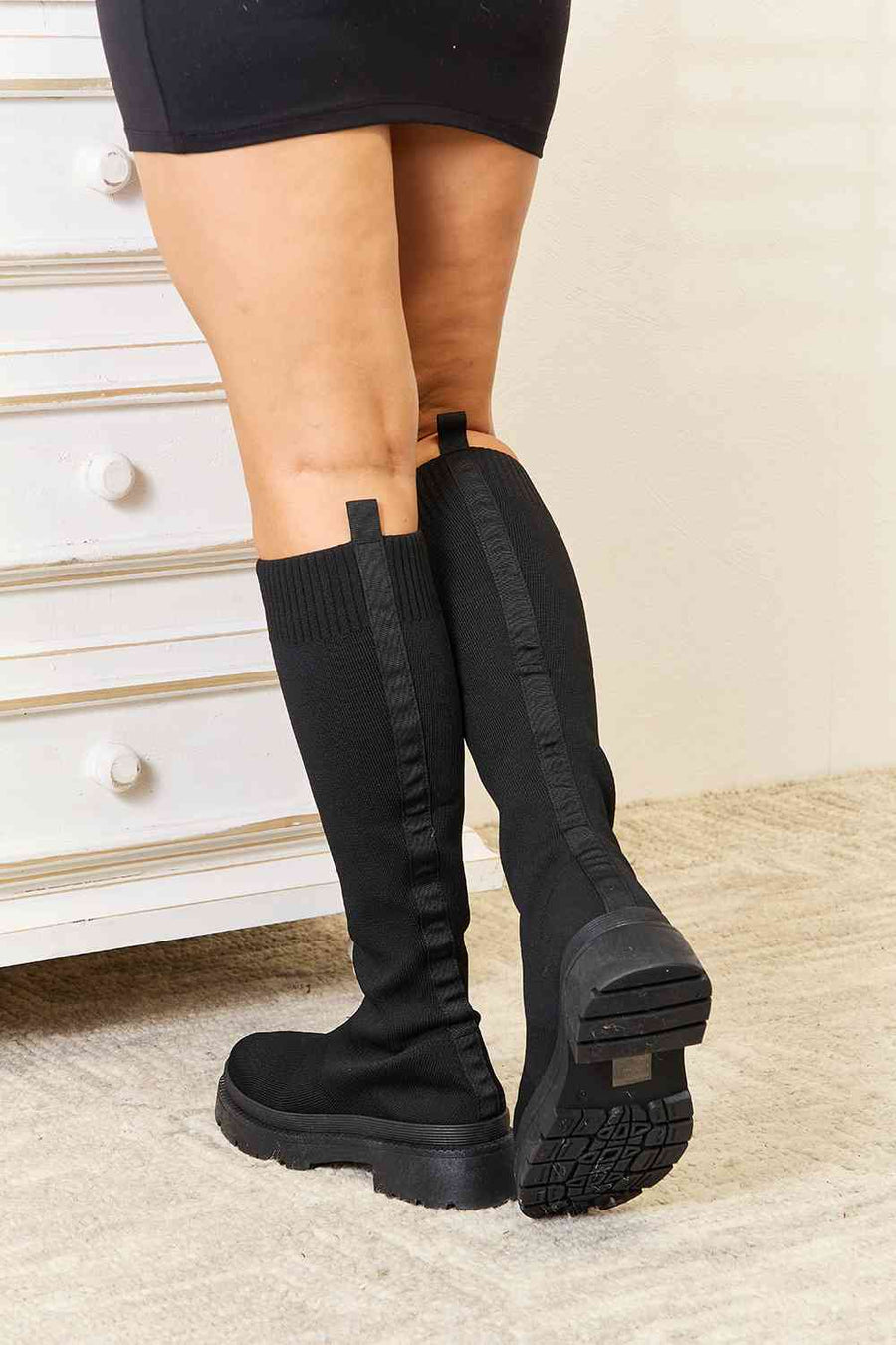 WILD DIVA Footwear Knee High Platform Sock Boots-Trendsi-Black-6-SatinBoutique