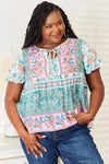 Double Take Floral Tie Neck Short Sleeve Blouse-Trendsi-Multicolor-XL-SatinBoutique