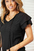 Double Take Eyelet Tie-Neck Flutter Sleeve Blouse-Trendsi-SatinBoutique