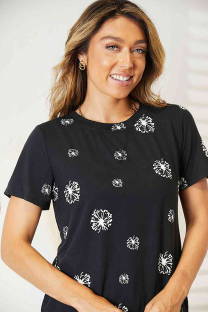 Double Take Dandelion Print Round Neck T-Shirt, Also in Plus sizes-Trendsi-SatinBoutique