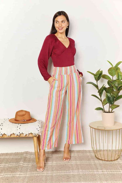 Double Take Striped Smocked Waist Pants with Pockets-Trendsi-SatinBoutique