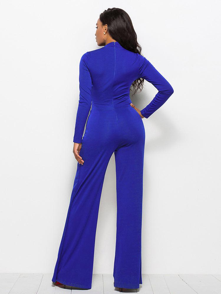 Long Sleeve Mock Neck Wide Leg Jumpsuit Trendsi