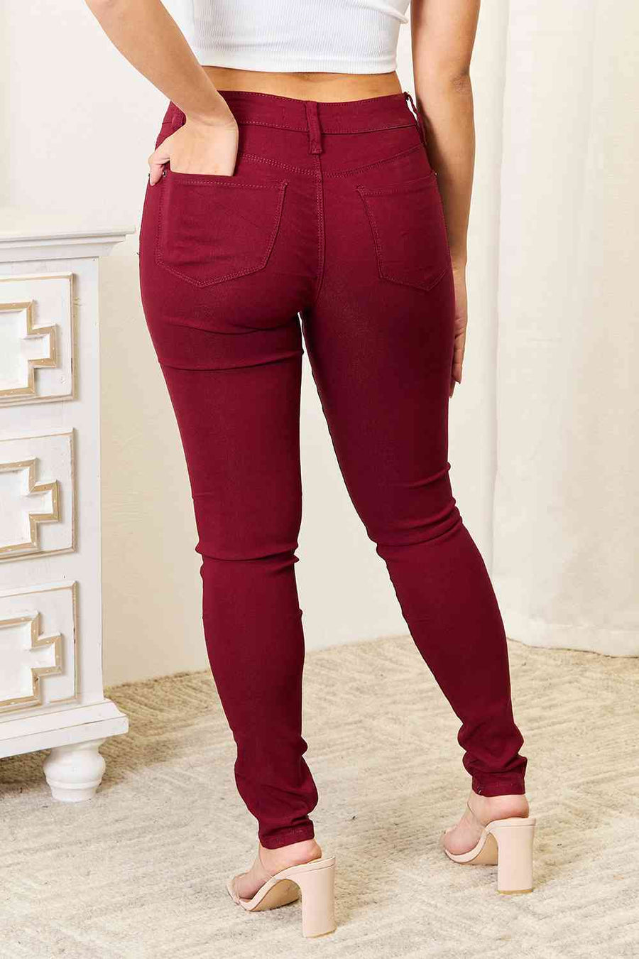 YMI Jeanswear Jeans skinny com bolsos-Trendsi-Wine-S-SatinBoutique