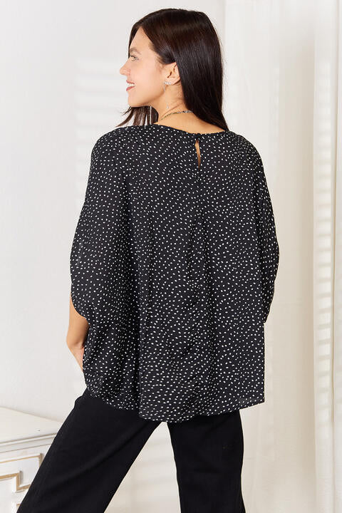 Double Take Printed Dolman Sleeve Round Neck Blouse-Trendsi-SatinBoutique