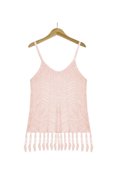 Openwork Fringe Hem Sleeveless Cover Up Trendsi