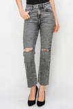 RISEN Distressed Straight Jeans med høy midje
