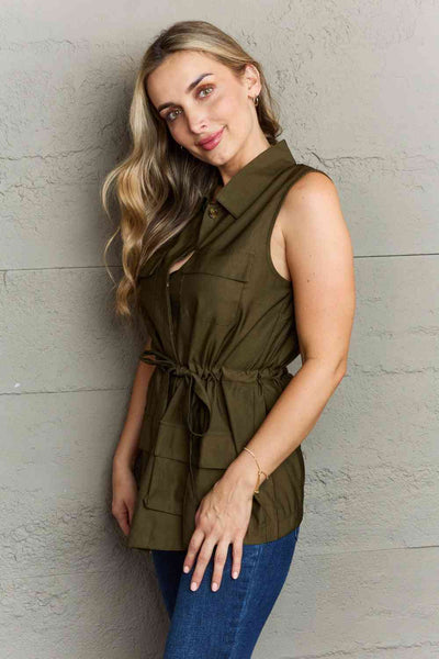 Ninexis Follow The Light Sleeveless Collared Button Down Top-Trendsi-SatinBoutique