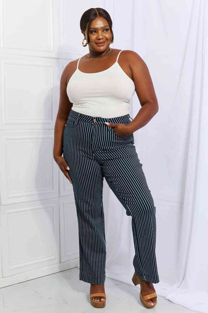 Judy Blue Cassidy Full Size High Waisted Tummy Control Striped Straight Jeans-Trendsi-SatinBoutique