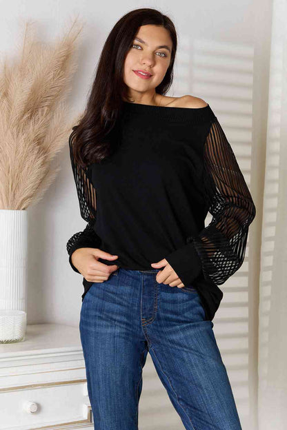 Double Take Round Neck Raglan Sleeve Blouse-Trendsi-SatinBoutique