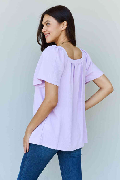 Ninexis Keep Me Close Square Neck Short Sleeve Blouse in Lavender-Trendsi-SatinBoutique