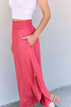 Doublju Comfort Princess Full Size High Waist Scoop Hem Maxi Skirt in Hot Pink-Trendsi-SatinBoutique