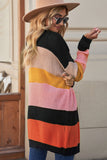 Waffle Knit Striped Open Front Cardigan Trendsi