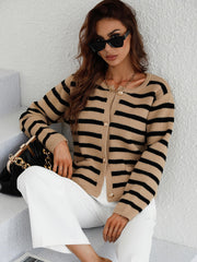 Striped Button Front Cardigan Trendsi
