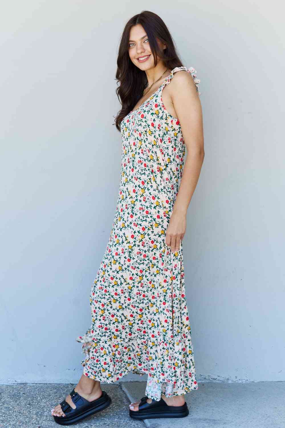 Doublju In The Garden Ruffle Floral Maxi Dress in Natural Rose-Trendsi-SatinBoutique