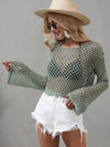 Openwork Flare Sleeve Cropped Cover Up Trendsi