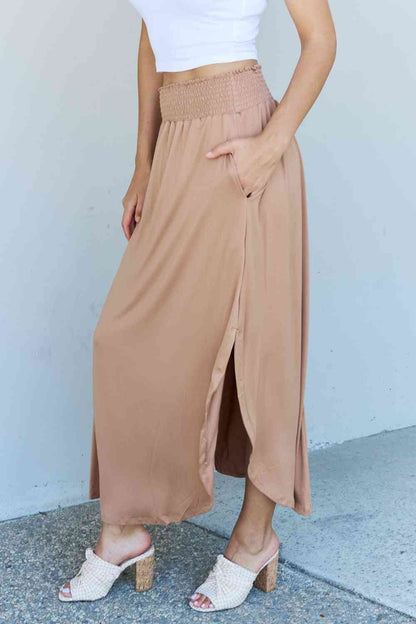 Doublju Comfort Princess Full Size High Waist Scoop Hem Maxi Skirt in Tan-Trendsi-SatinBoutique