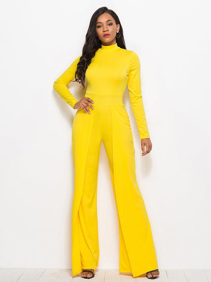 Long Sleeve Mock Neck Wide Leg Jumpsuit Trendsi