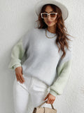 Two-Tone Rib-Knit Dropped Shoulder Sweater Trendsi