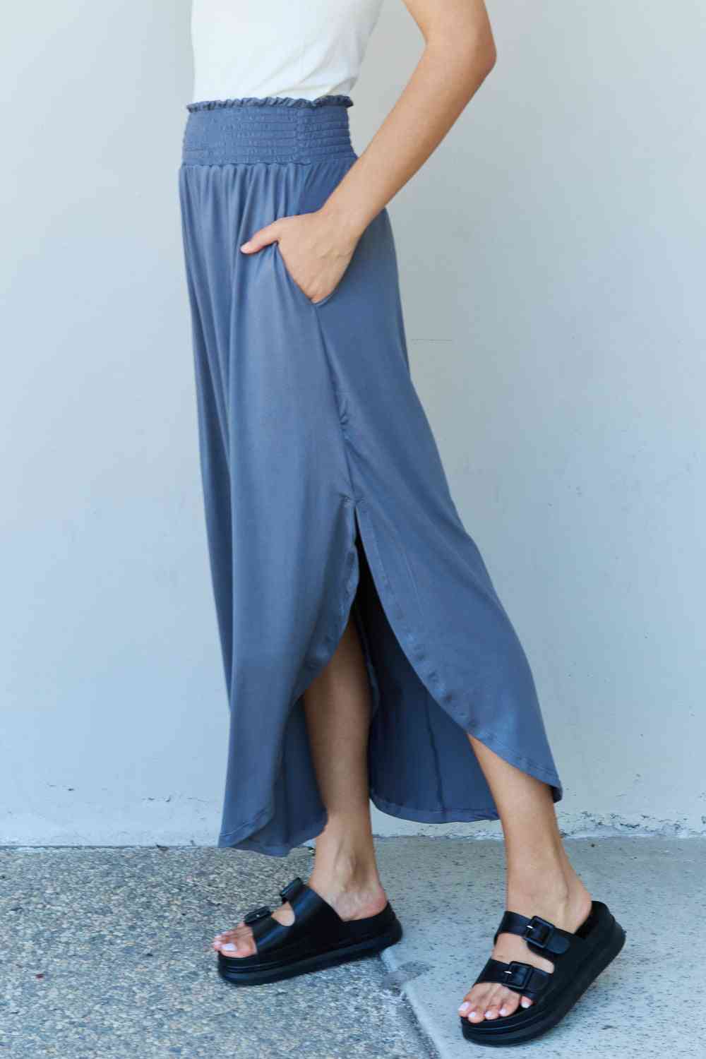 Doublju Comfort Princess Full Size High Waist Scoop Hem Maxi Skirt in Dusty Blue-Trendsi-SatinBoutique