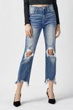 RISEN Bijgesneden rechte jeans met hoge taille en gerafelde zoom